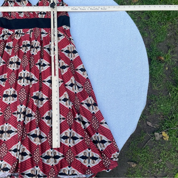 Badgley Mischka Midi Silk Dress Women’s 6 Red/Black Beaded Abstract Print Retro - Picture 13 of 16